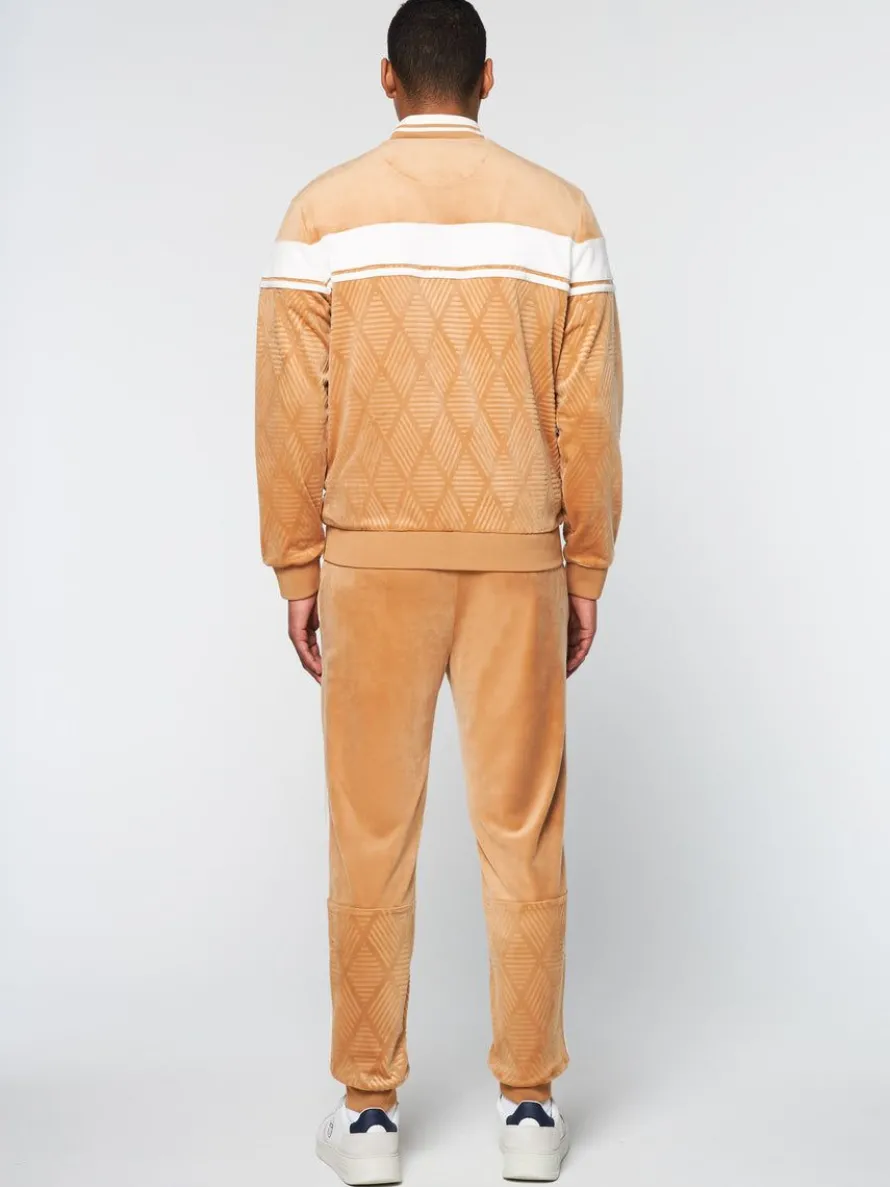 Debossed Damarindo Velour Track Jacket- Meerkat