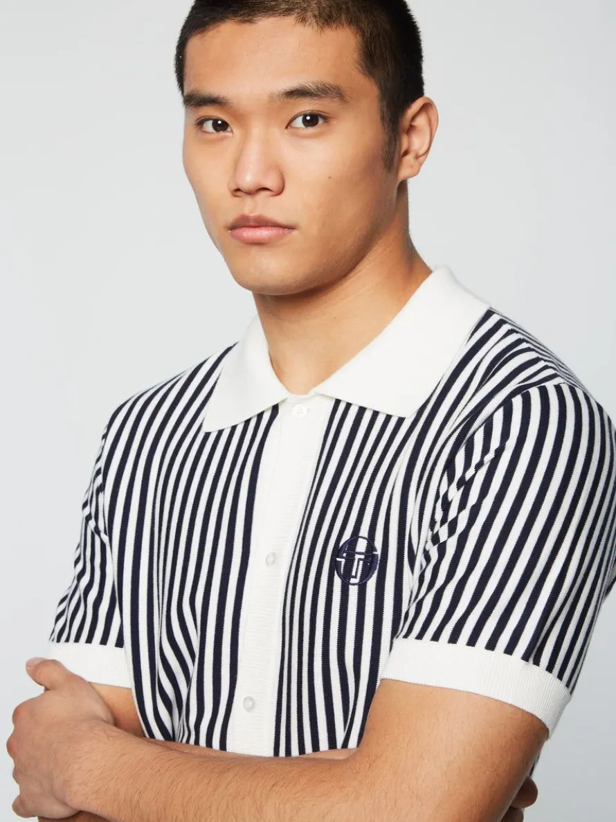 Abramo Knit Polo- Pearled Ivory/ Maritime Blue