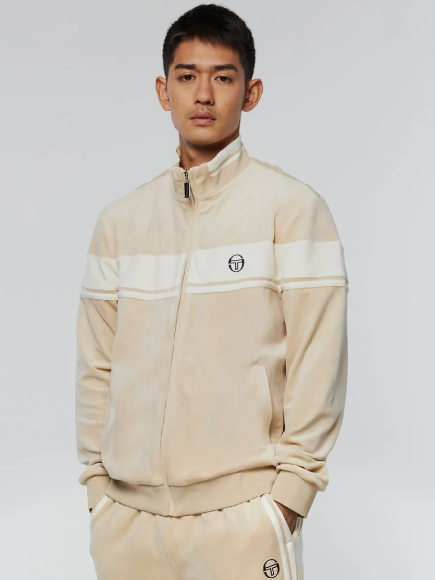Damarindo Velour Track Jacket- Cement/ Gardenia