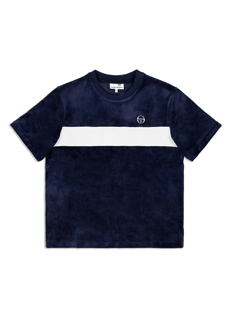 Debossed Damarindo Velour T-Shirt- Maritime Blue