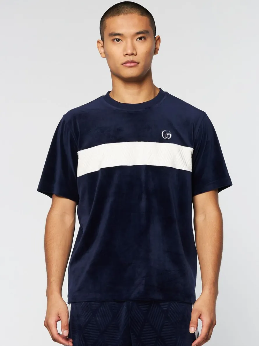 Debossed Damarindo Velour T-Shirt- Maritime Blue
