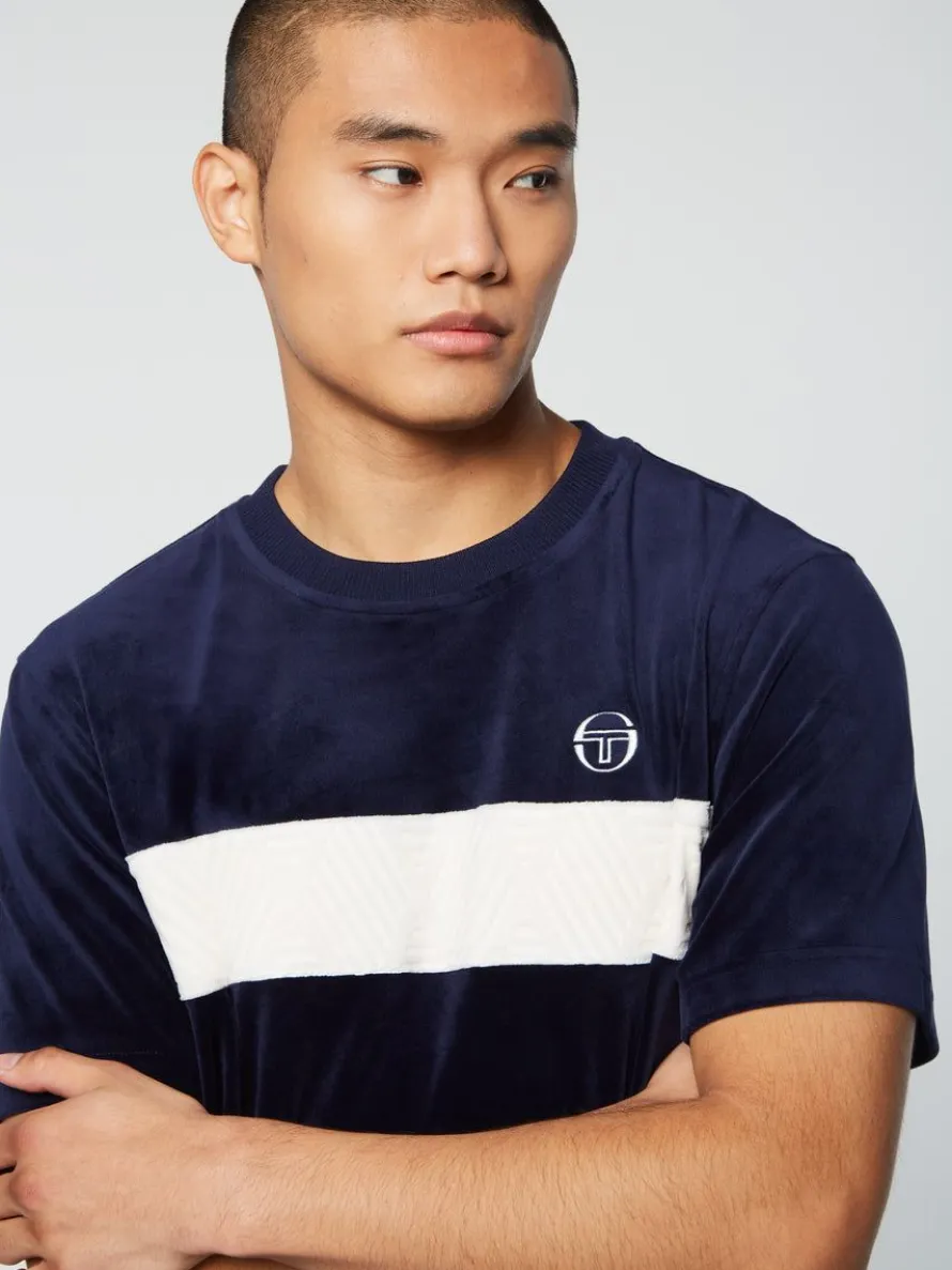 Debossed Damarindo Velour T-Shirt- Maritime Blue