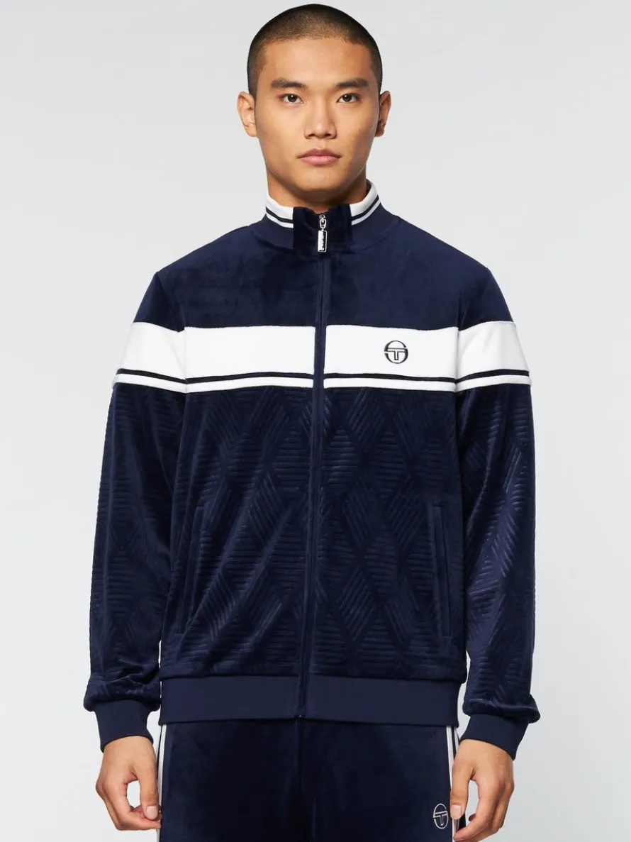 Debossed Damarindo Velour Track Jacket- Maritime Blue