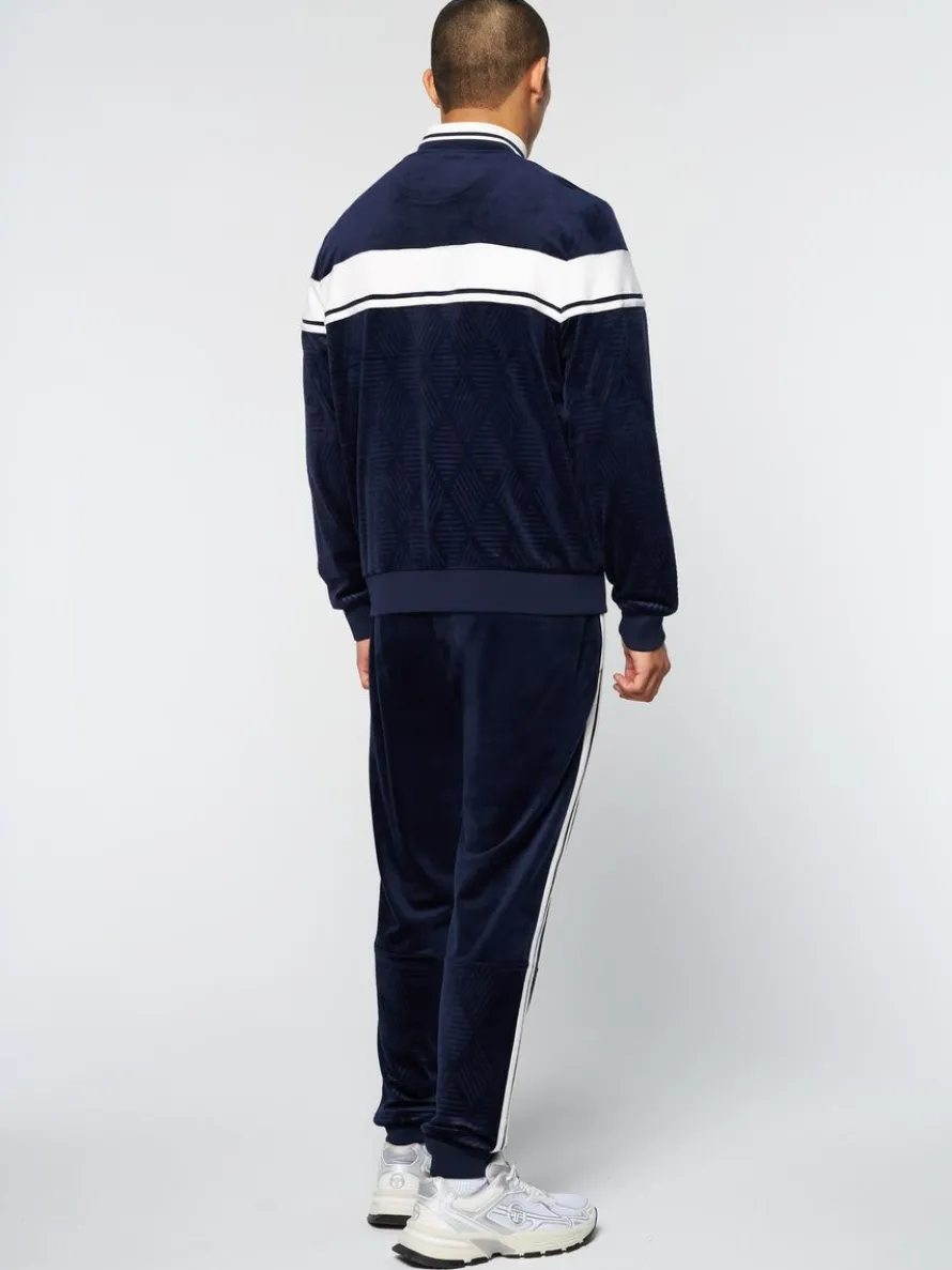 Debossed Damarindo Velour Track Jacket- Maritime Blue