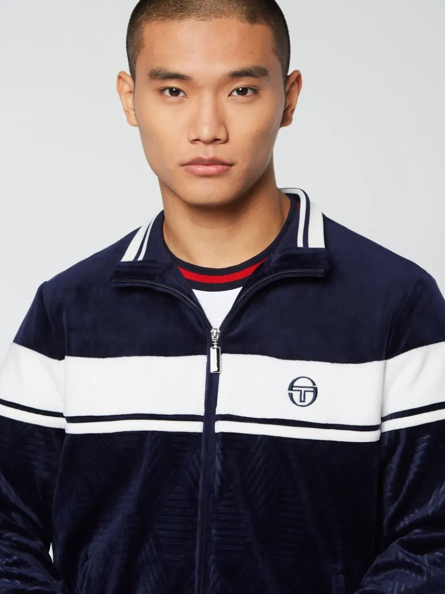 Debossed Damarindo Velour Track Jacket- Maritime Blue