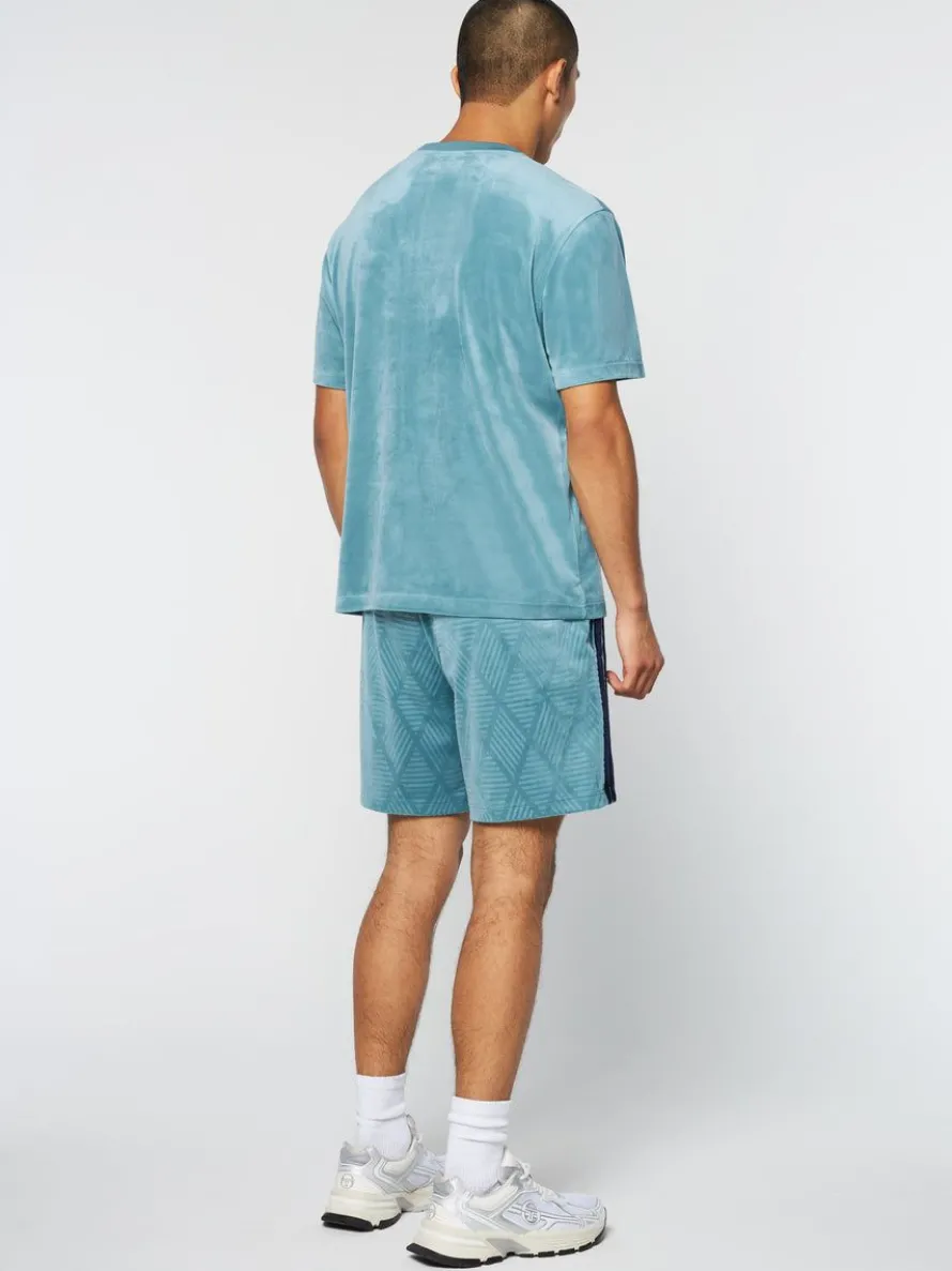 Debossed Damarindo Velour T-Shirt- Larkspur