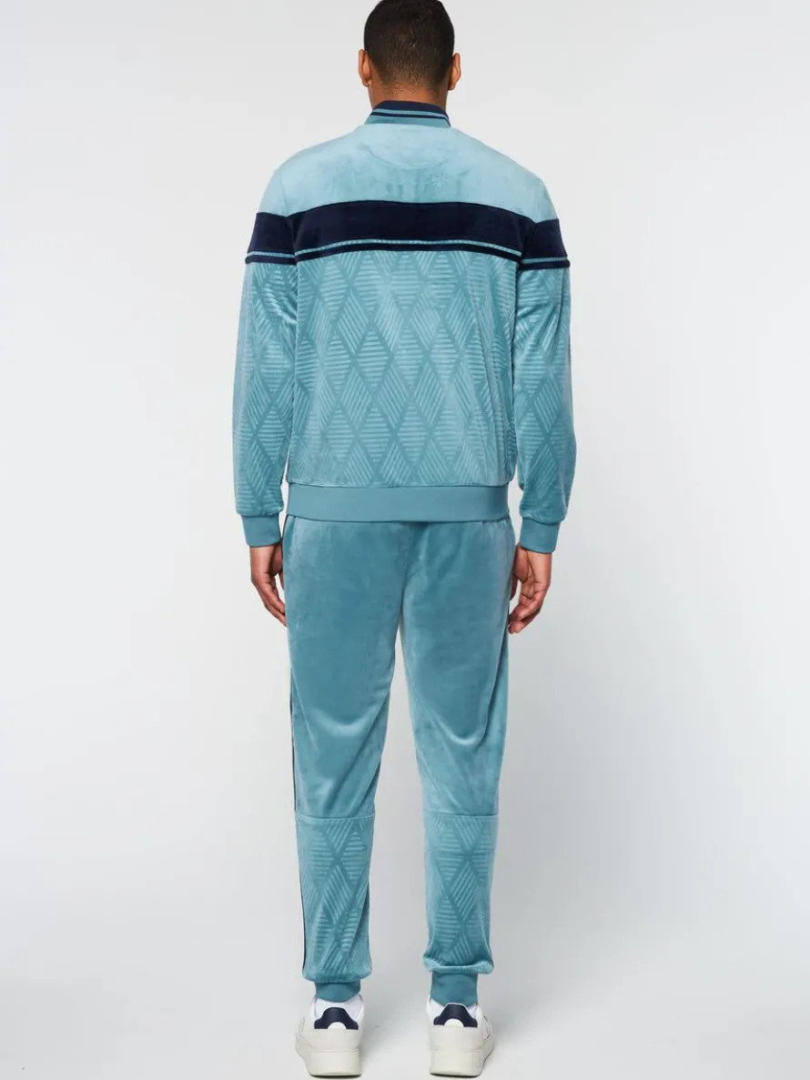 Debossed Damarindo Velour Track Jacket- Larkspur