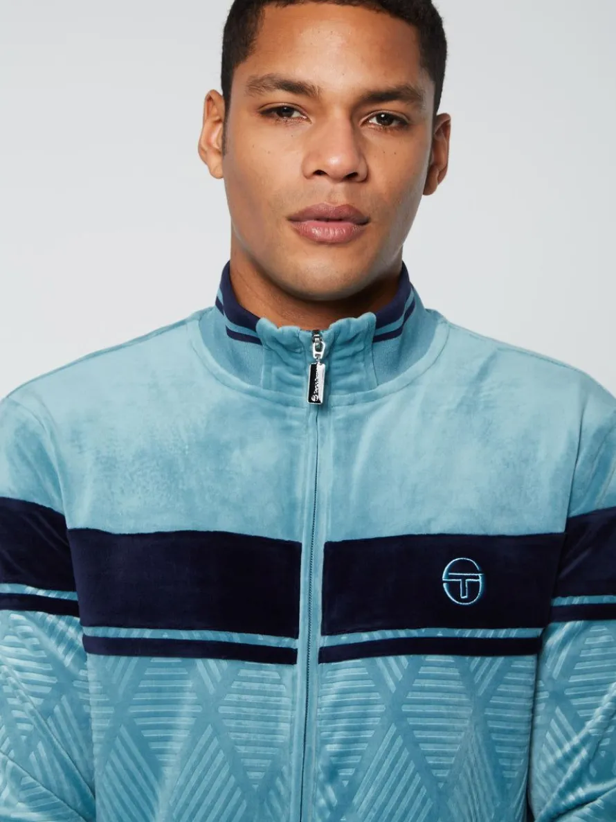 Debossed Damarindo Velour Track Jacket- Larkspur