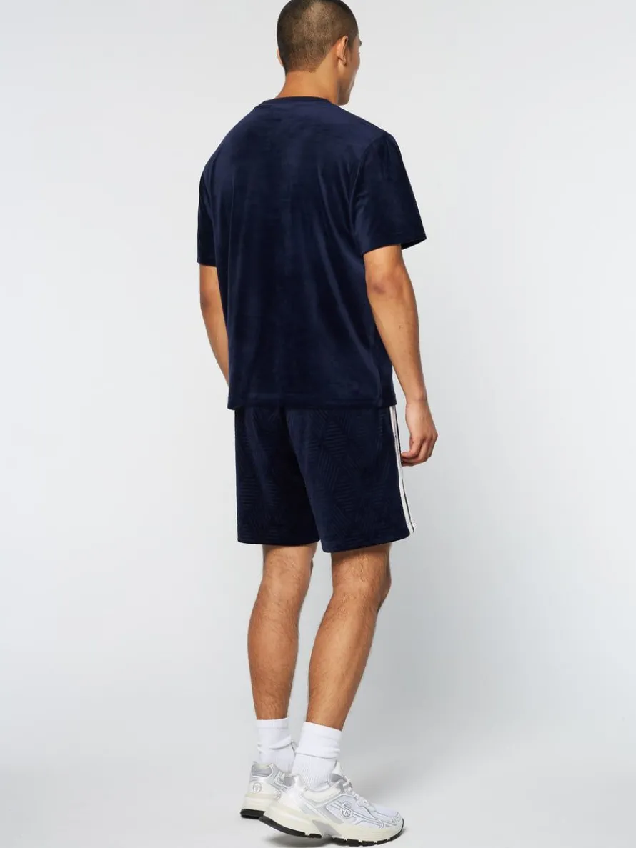 Debossed Damarindo Velour T-Shirt- Maritime Blue