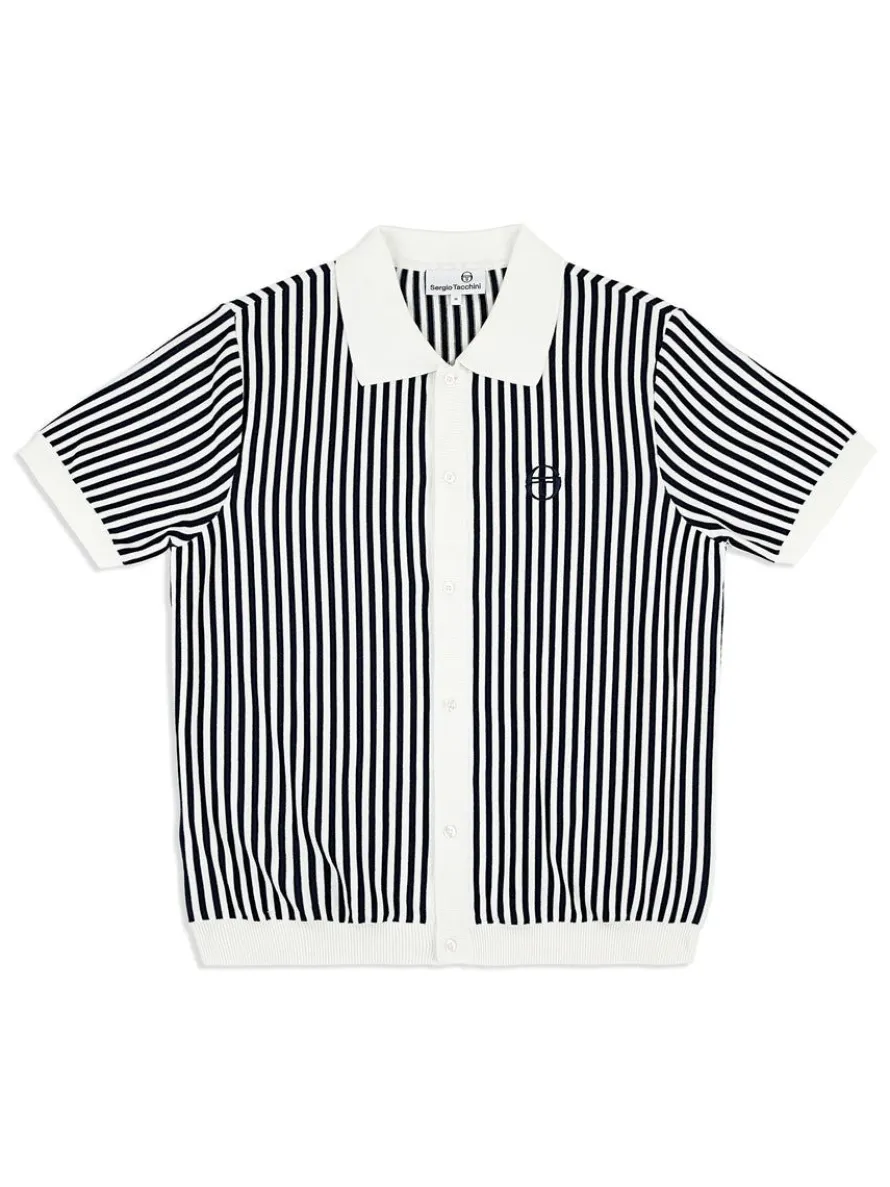 Abramo Knit Polo- Pearled Ivory/ Maritime Blue