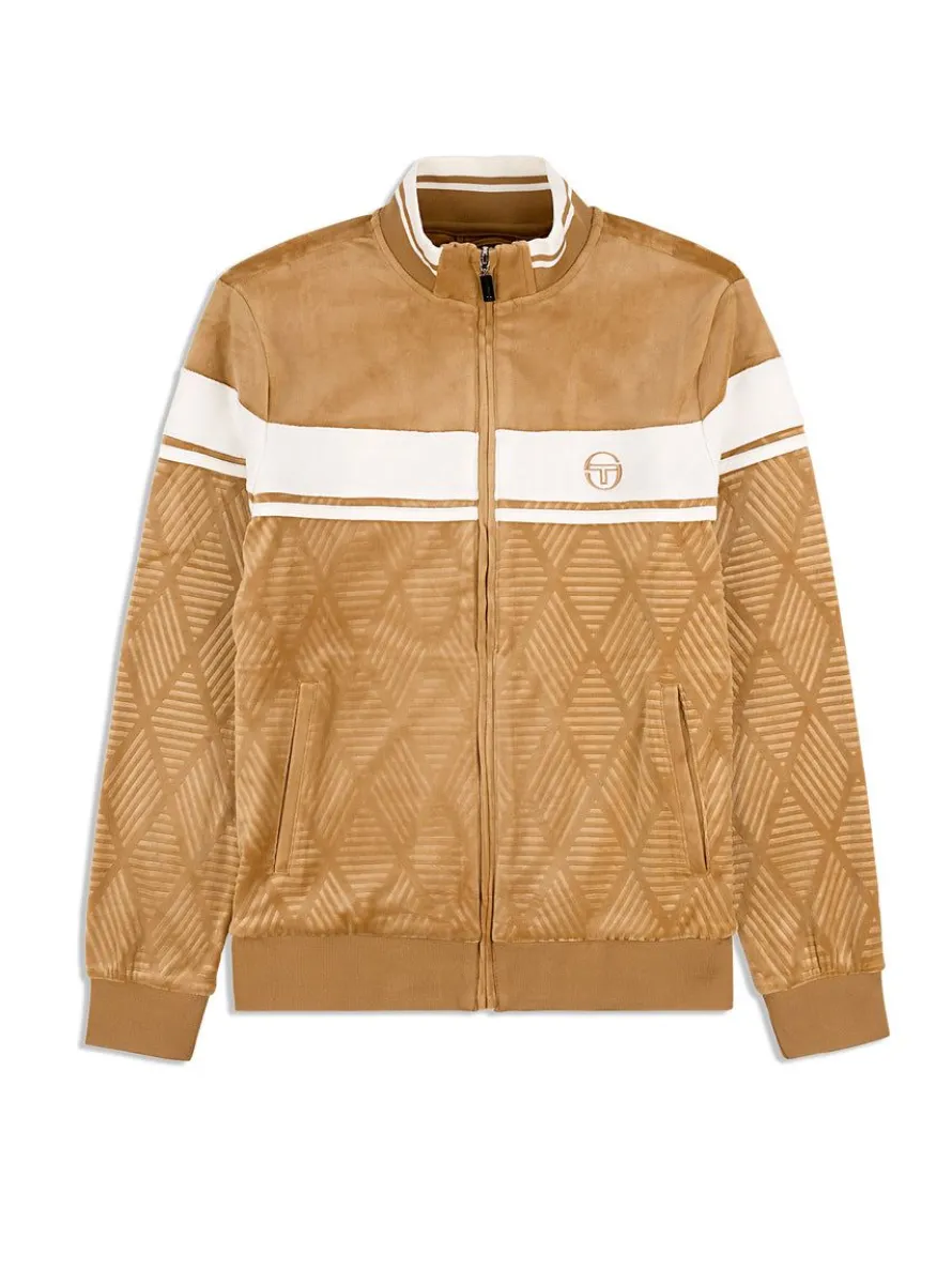 Debossed Damarindo Velour Track Jacket- Meerkat