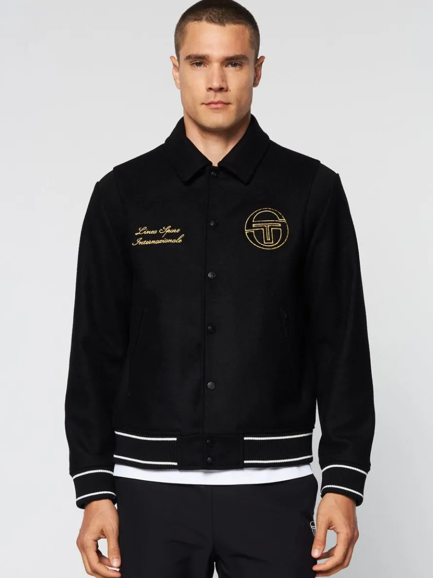 Prep Wool Varsity Jacket- Black