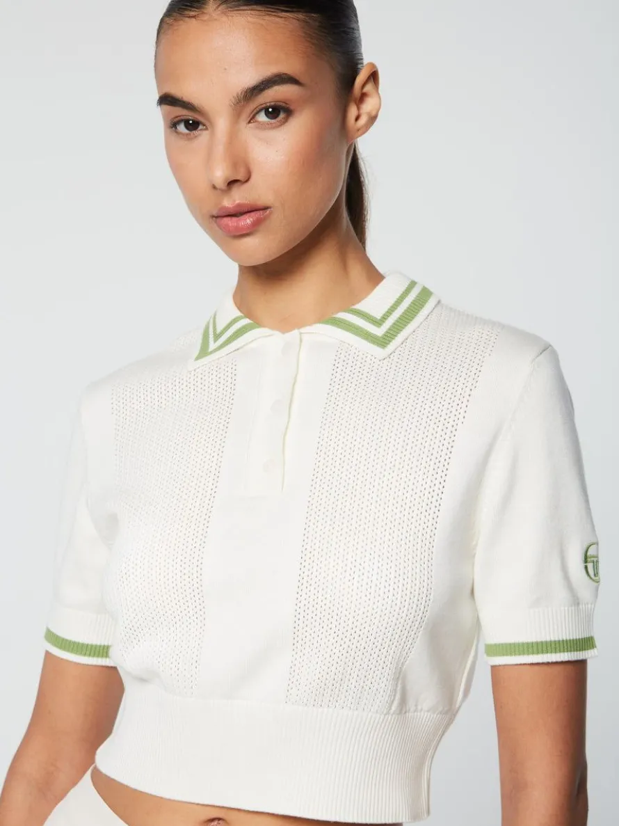 Perla Knit Cropped Polo- Gardenia