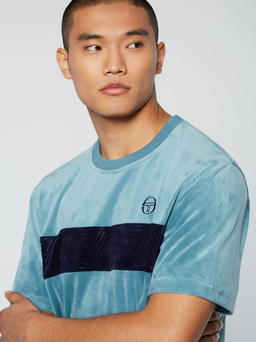 Debossed Damarindo Velour T-Shirt- Larkspur