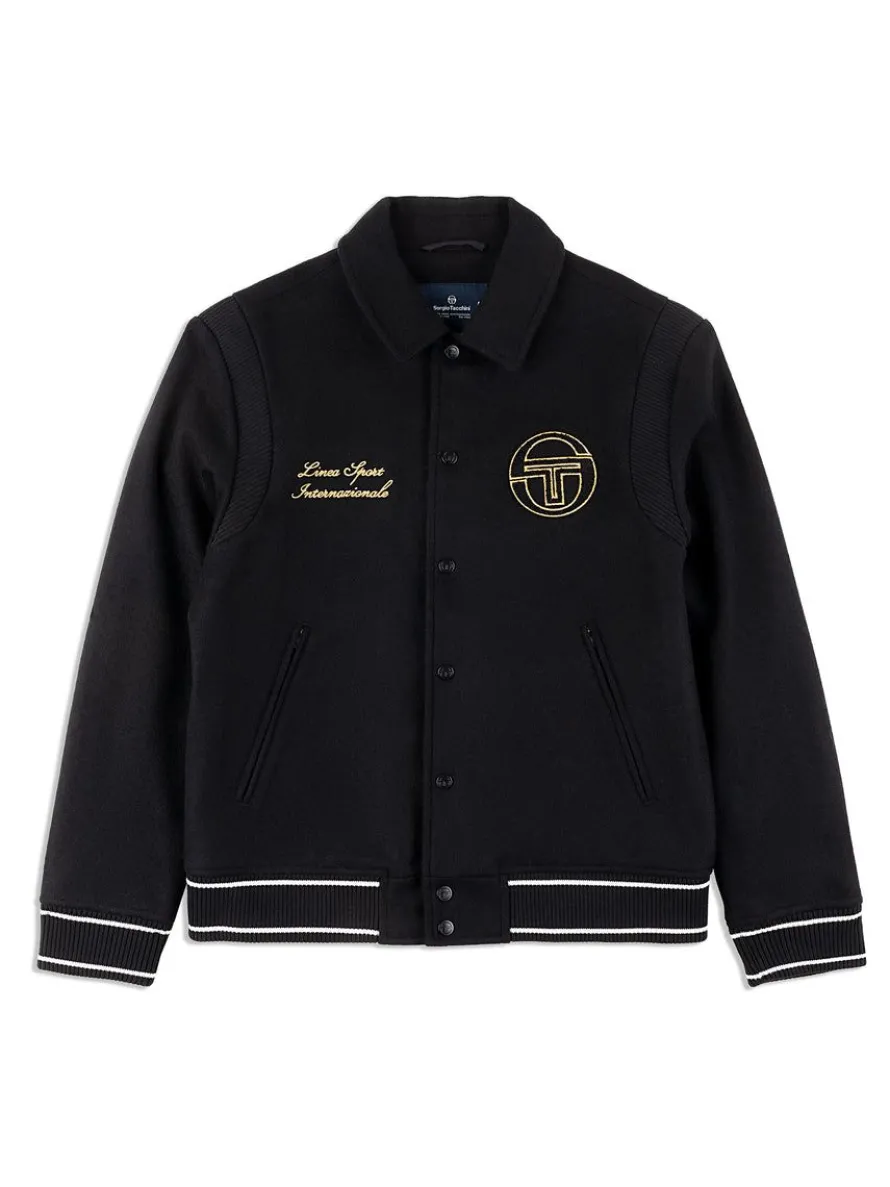 Prep Wool Varsity Jacket- Black