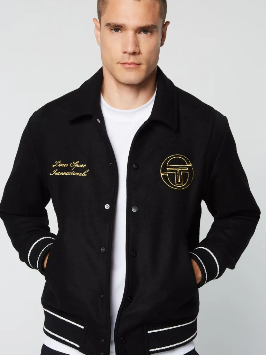 Prep Wool Varsity Jacket- Black