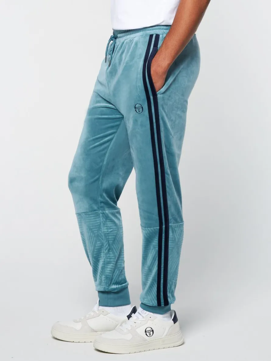 Debossed Damarindo Velour Track Pant- Larkspur